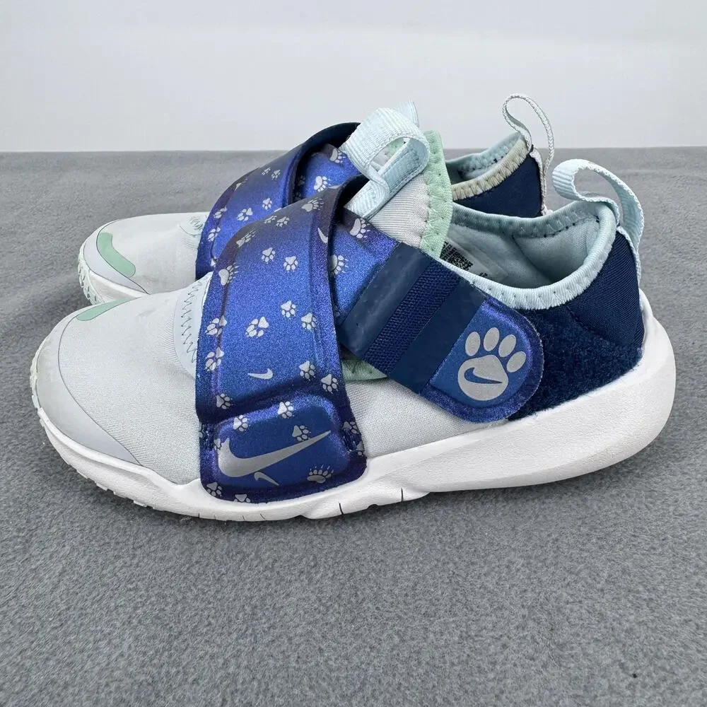 Nike‎ FlyEase Shoes Kids Size 10.5C Blue Paw Print Strap Sneakers DQ6476-001